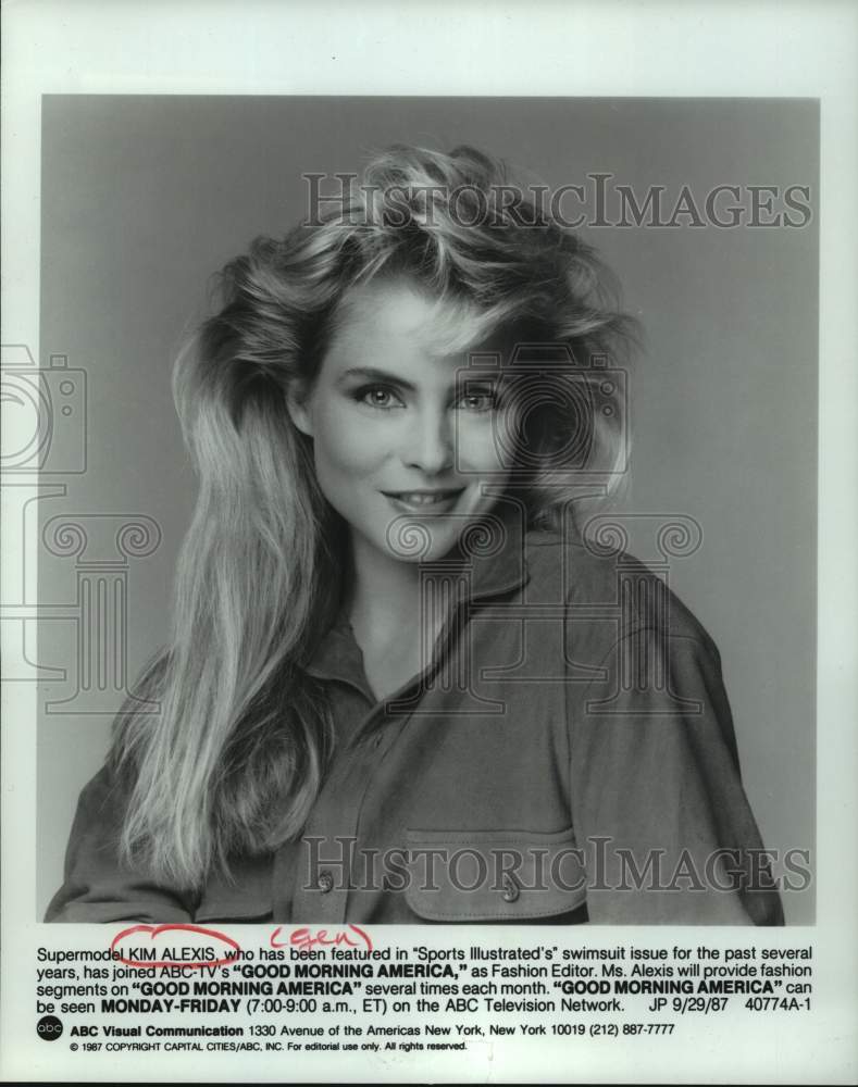 1987 Press Photo Supermodel Kim Alexis, Fashion Editor for Good Morning America- Historic Images