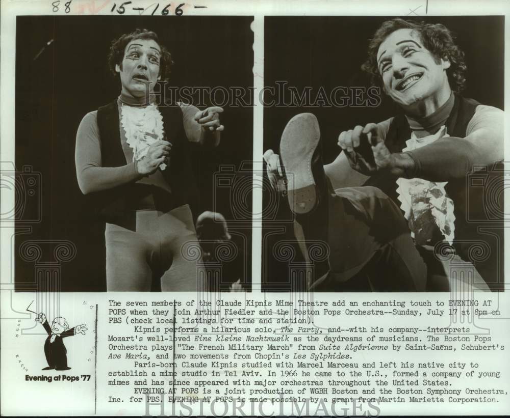 1977 Press Photo Claude Kipnis, Mime performs on Evening at Pops Show on TV- Historic Images