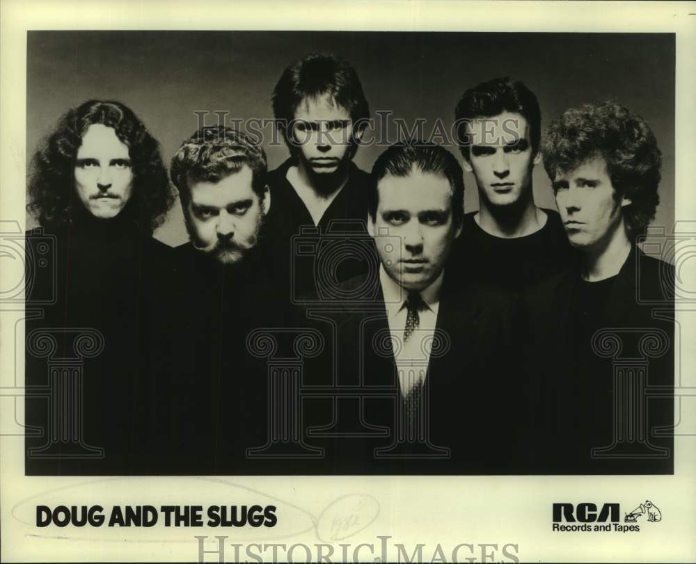 1981 Press Photo Six Members of the band Doug and the Slugs, Entertainers- Historic Images