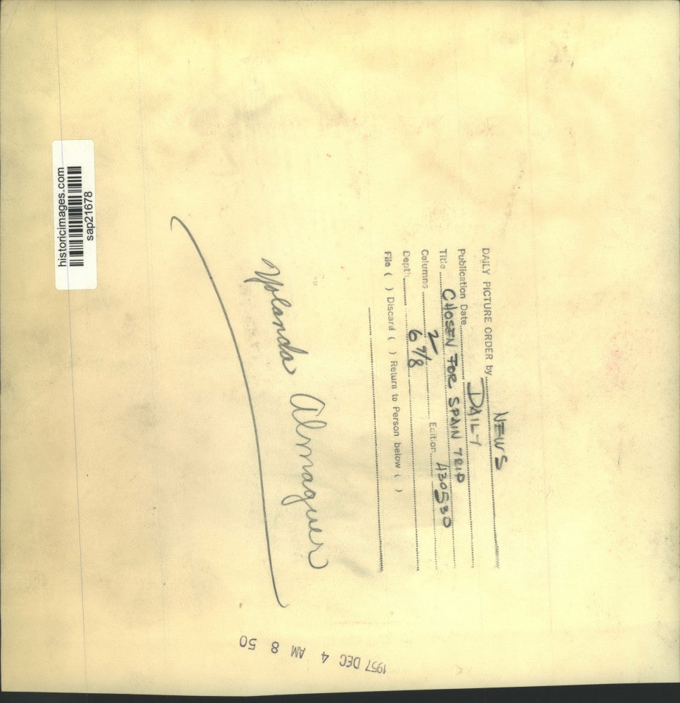 1957 Press Photo Dancer Yolanda Almaguer - sap21678