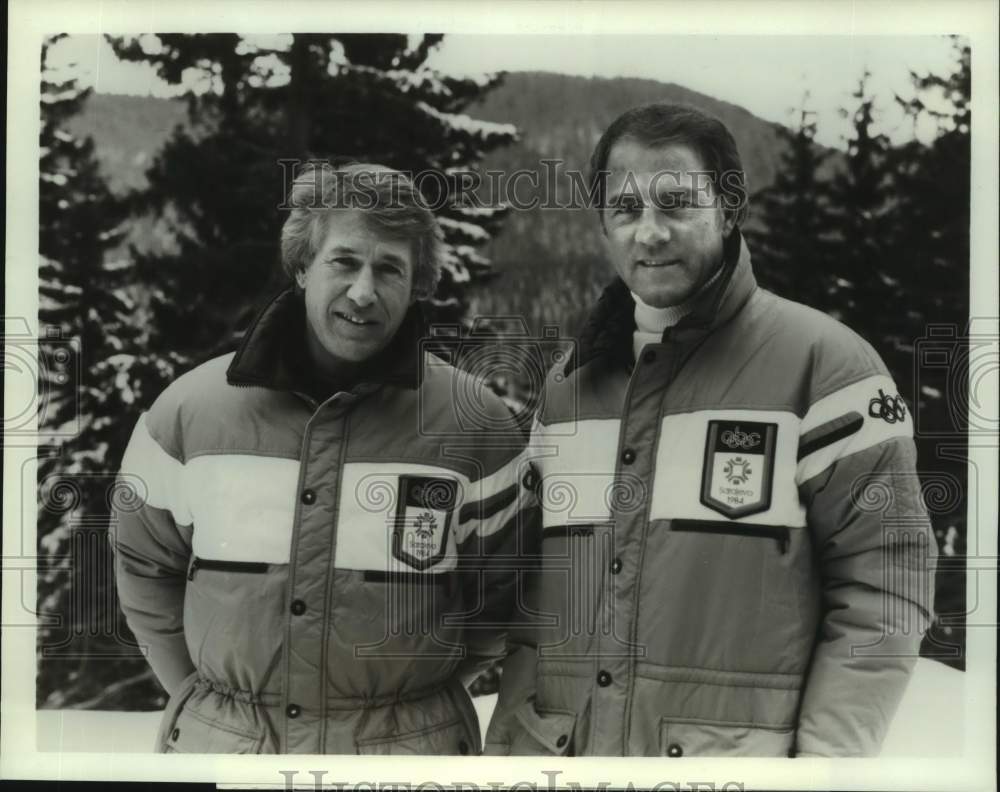 1984 Press Photo Bob Beattie and Frank Gifford at Winter Olympics in Sarajevo- Historic Images