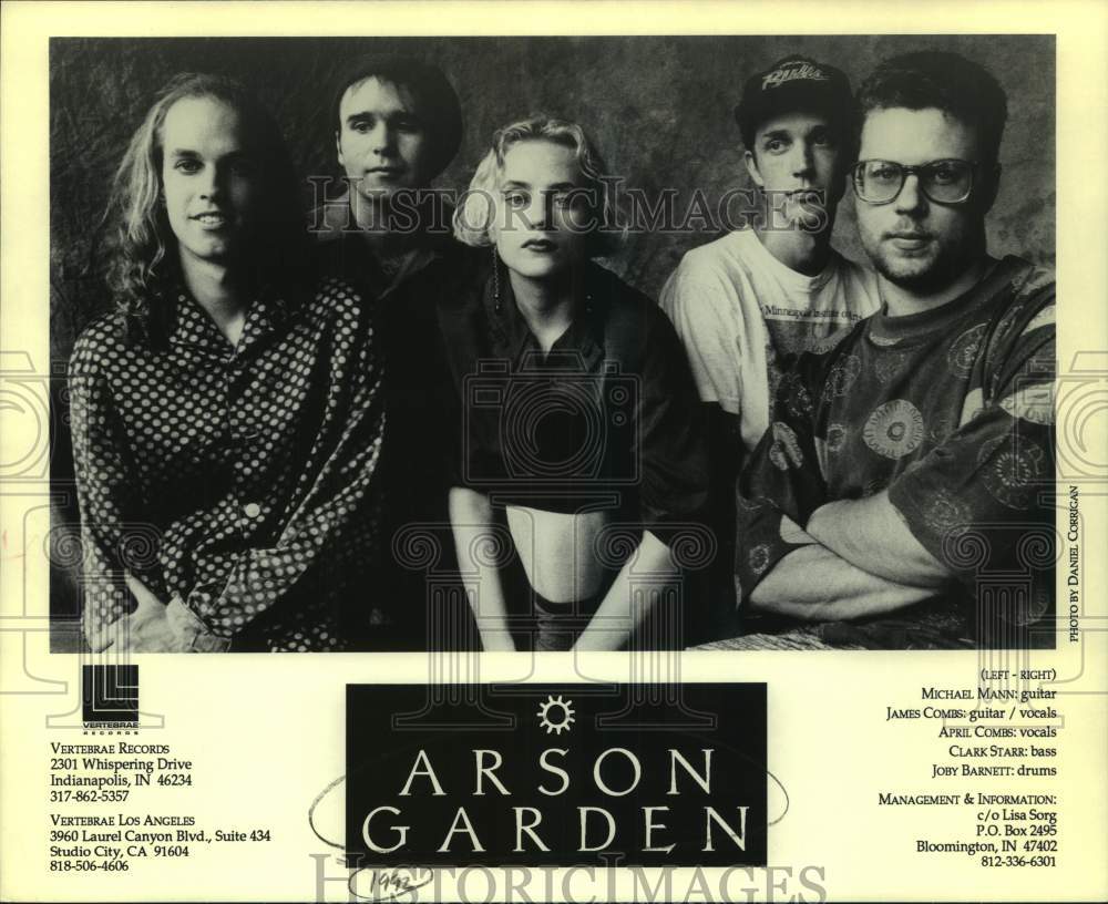 1992 Press Photo Musical Group, Arson Garden - sap21738- Historic Images