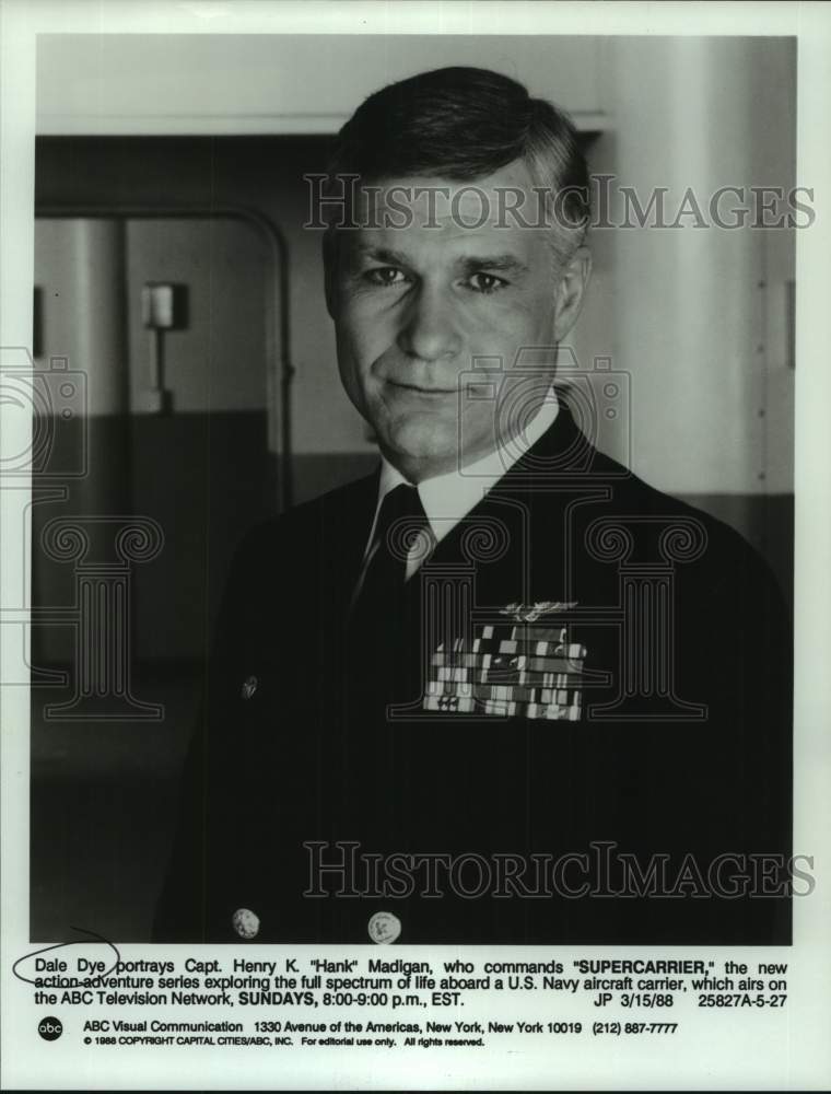 1988 Press Photo Actor Dale Dye as Captain Madigan on "Supercarrier" on ABC-TV- Historic Images