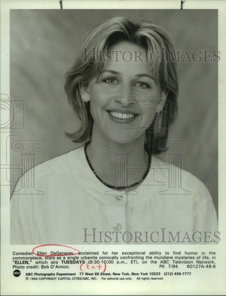 1994 Press Photo Comedian Ellen DeGeneres on &quot;Ellen&quot; on ABC-TV - sap22295- Historic Images