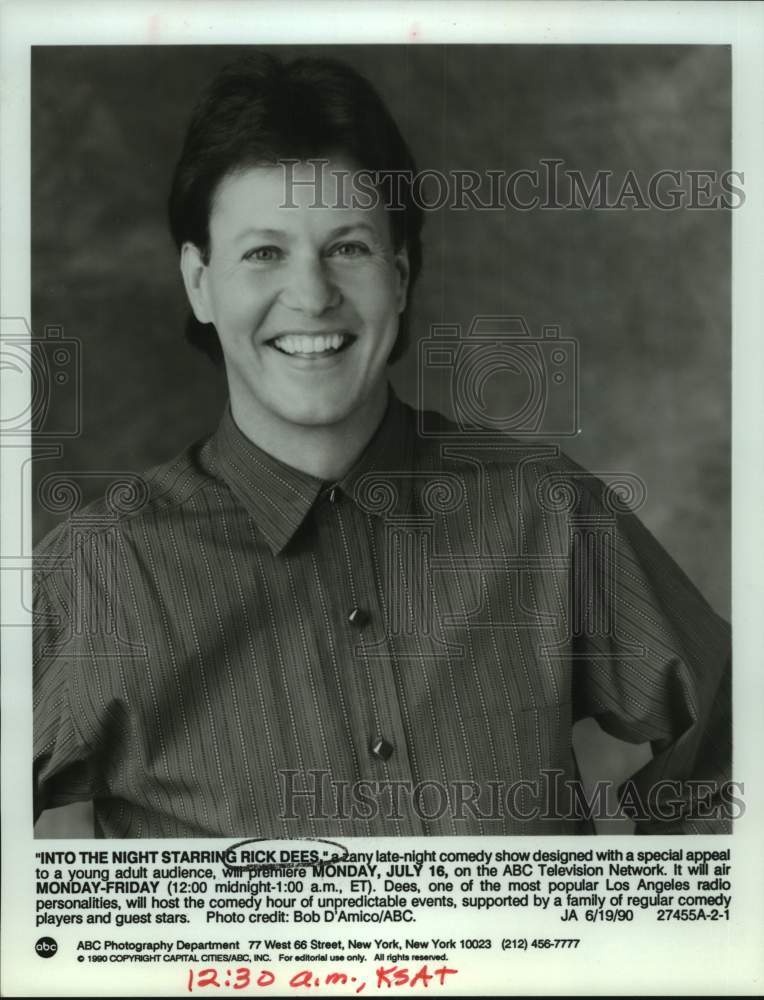 1990 Press Photo Comedian Rick Dees in &quot;Into the Night Starring Rick Dees&quot;- Historic Images