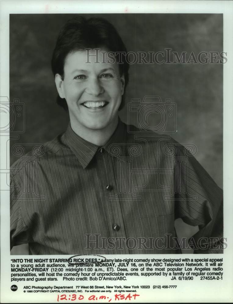 1990 Press Photo Comedian Rick Dees in "Into the Night Starring Rick Dees"- Historic Images