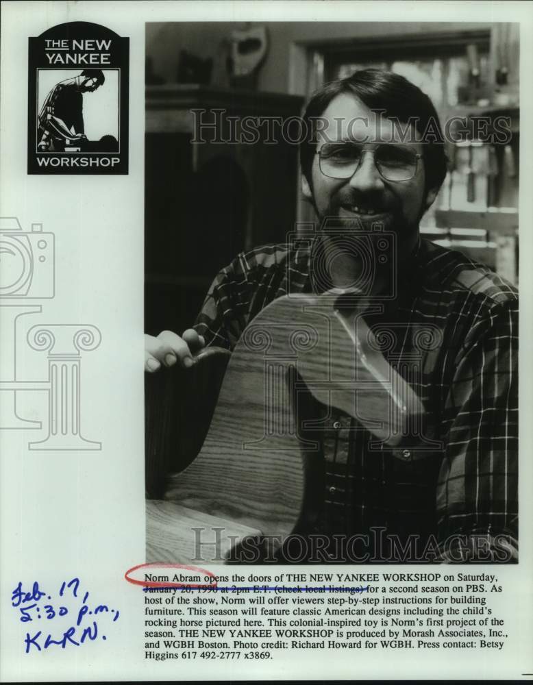 1990 Press Photo Host Norm Abram on "The New Yankee Workshop" on PBS Television- Historic Images