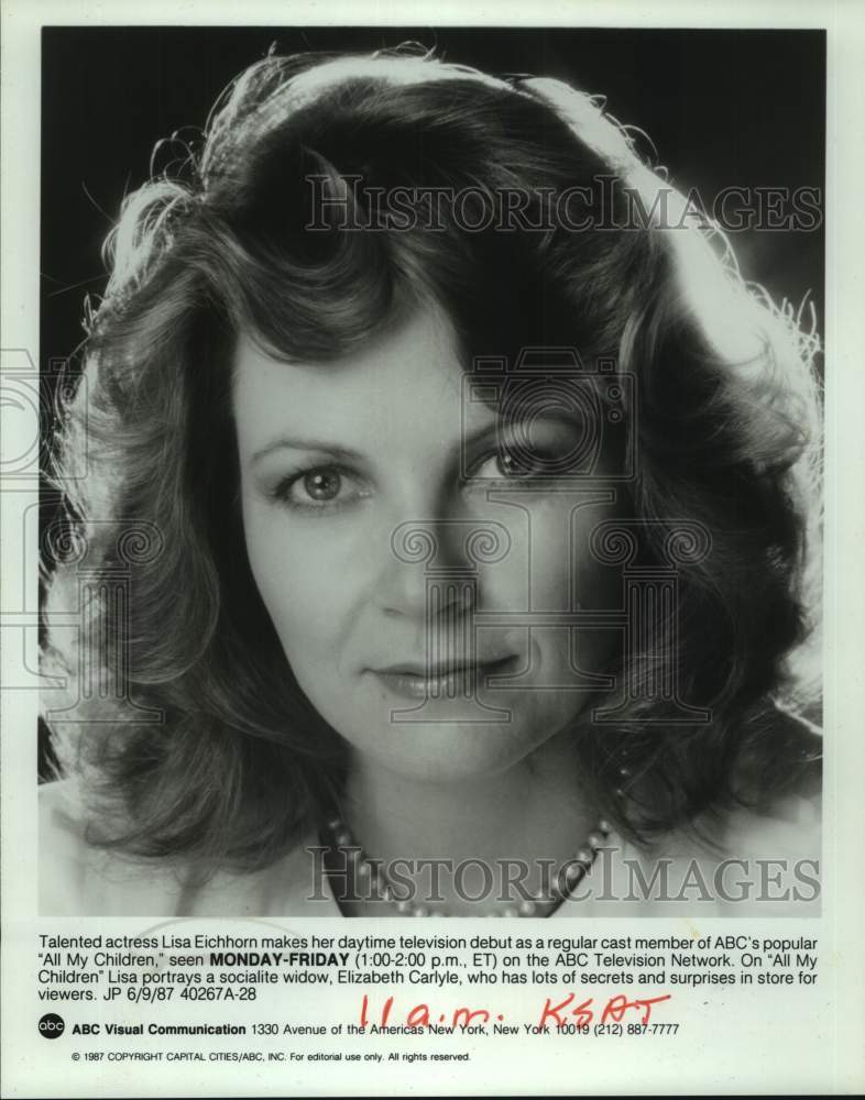 1987 Press Photo Actress Lisa Eichhorn on Television&#39;s &quot;All My Children&quot;- Historic Images