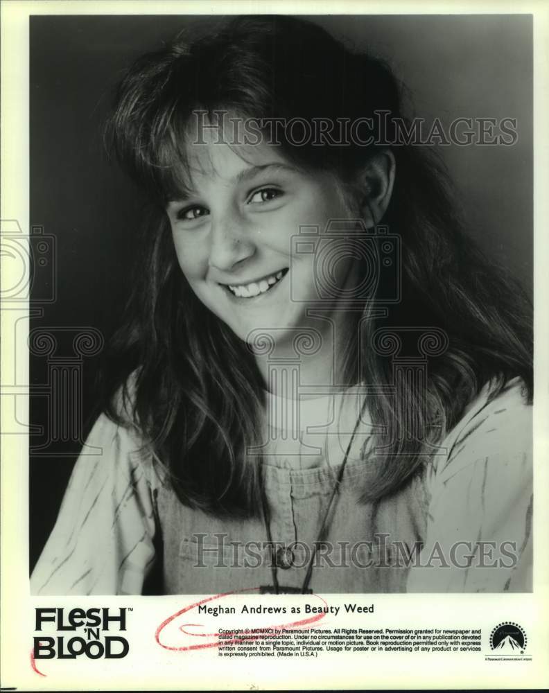 1991 Press Photo Actress Meghan Andrews as Beauty Weed in &quot;Flesh &#39;n Blood&quot; movie- Historic Images