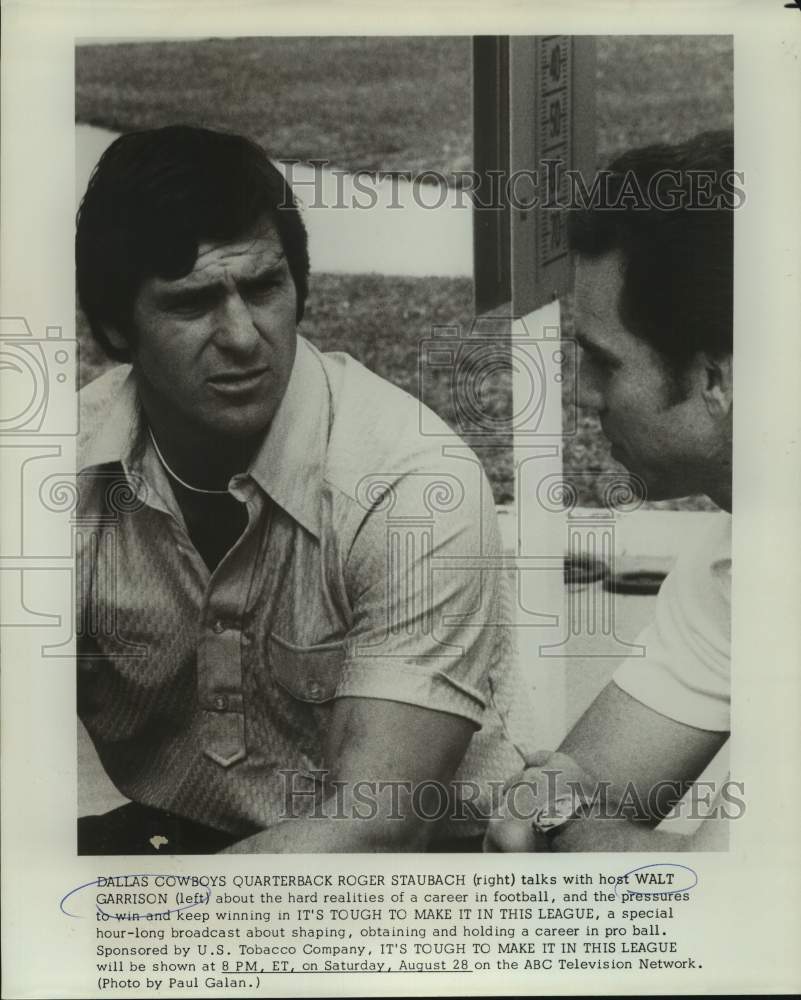 Press Photo Roger Staubach, Dallas Cowboys Football Quarterback on Television- Historic Images