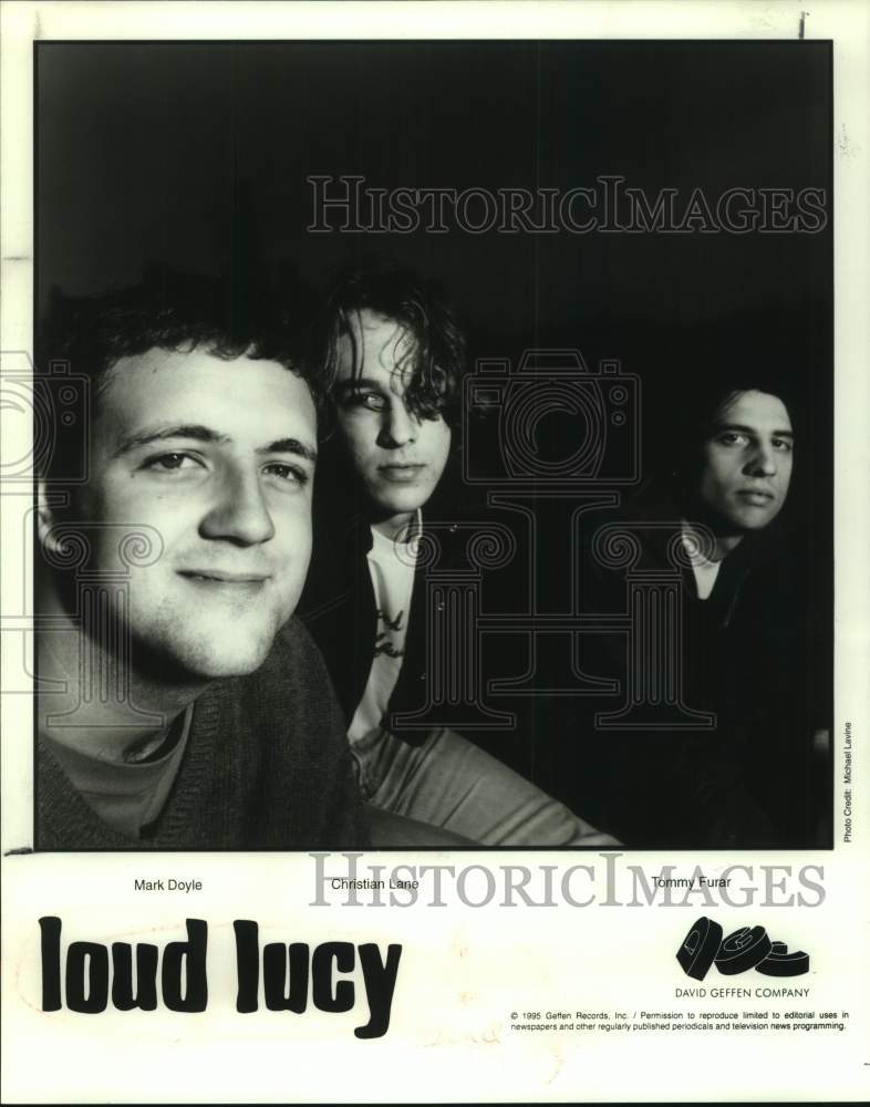 1995 Press Photo Mark Doyle, Christian Lane, Tommy Furar in &quot;Loud Lucy&quot; band- Historic Images