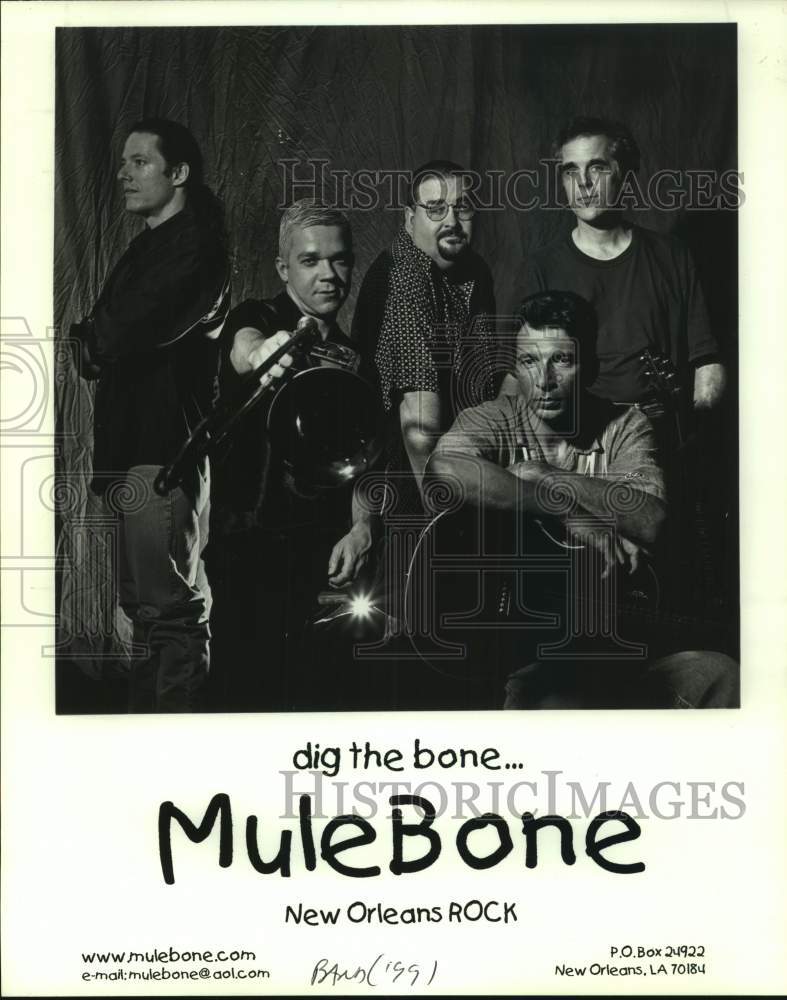 1999 Press Photo Five Members of the band MuleBone, New Orleans Rock Band- Historic Images