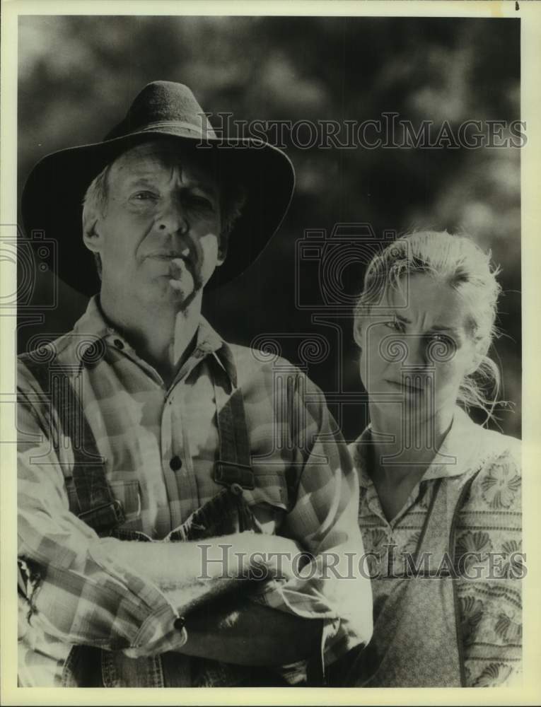1984 Press Photo Actor Conrad Bain and Dee Wallace in "Child Bride" on NBC-TV- Historic Images