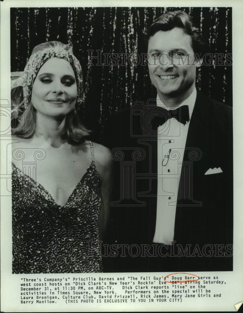 1984 Press Photo Actors Priscilla Barnes, Doug Barr in &quot;New Year&#39;s Rockin&#39; Eve&quot;- Historic Images