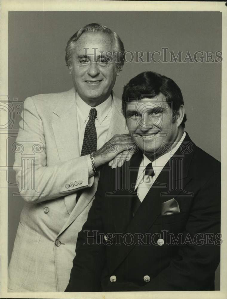 Press Photo Curt Gowdy and Hank Stram, sportscasters for CBS Sports. - sap23786- Historic Images