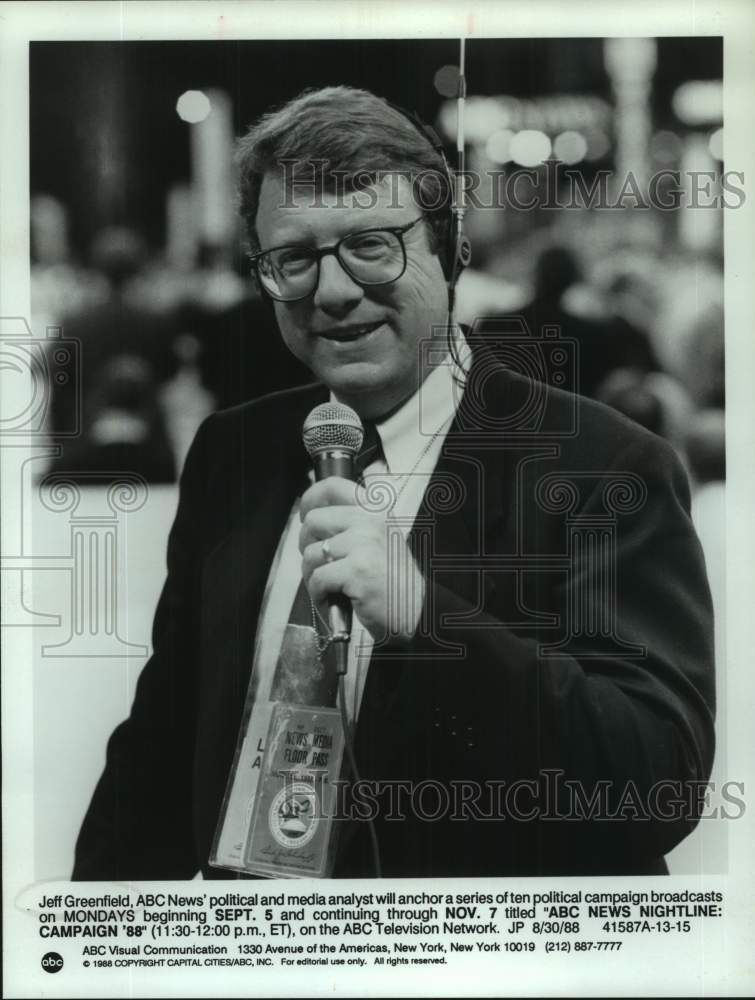 1988 Press Photo Jeff Greenfield, ABC News' political and media analyst- Historic Images