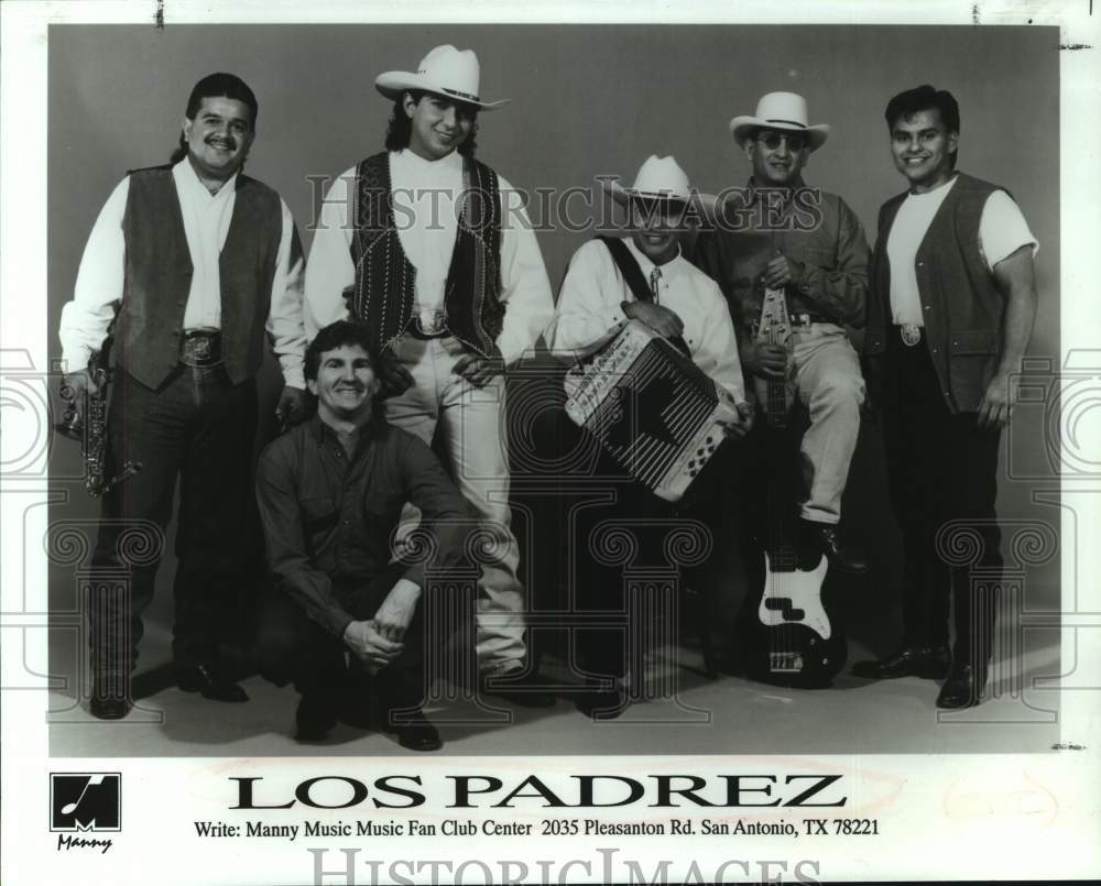 1996 Press Photo Six Members of the band Los Padrez, Entertainers - sap24002- Historic Images