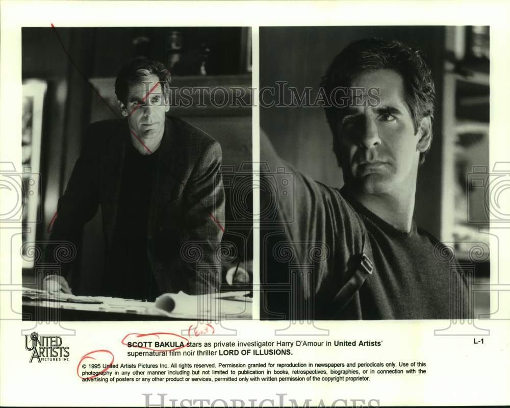 1995 Press Photo Actor Scott Bakula in &quot;Lord of Illusions&quot; movie composite- Historic Images