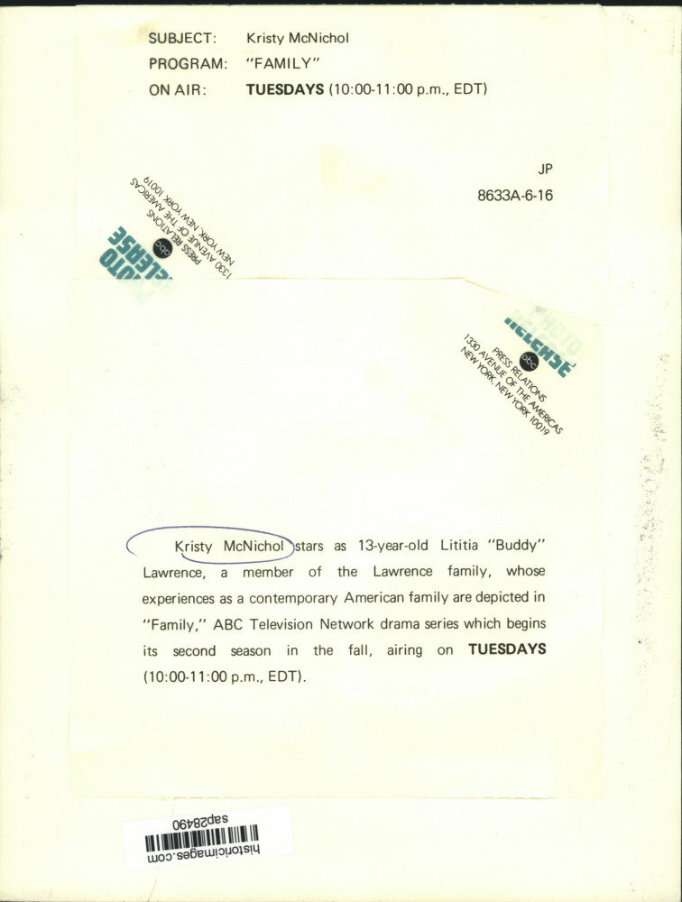 Press Photo Actress Kristy McNichol as Lititia in "Family" on ABC Television