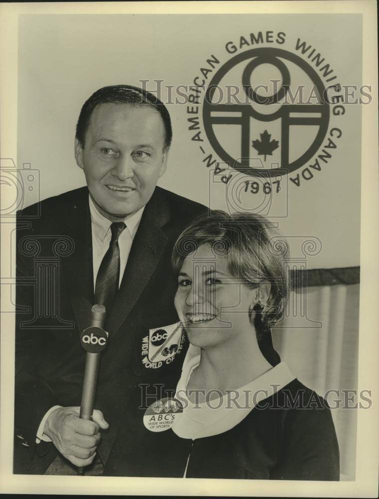 1967 Press Photo ABC Sportscaster Jim McKay with woman at Pan-American Games- Historic Images