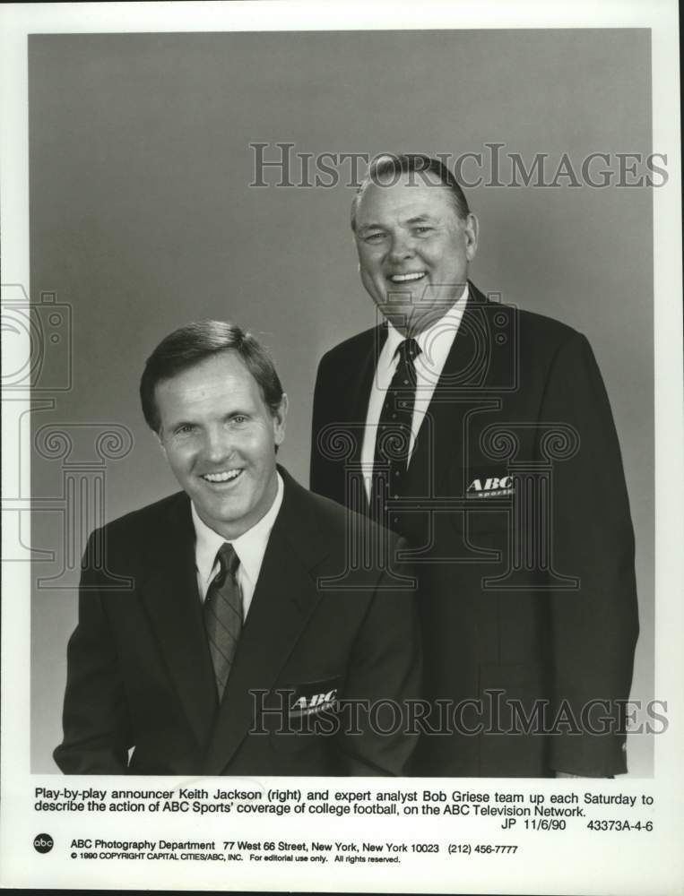 1990 Press Photo Keith Jackson and Bob Griese, ABC Sportscasters - sap28677- Historic Images