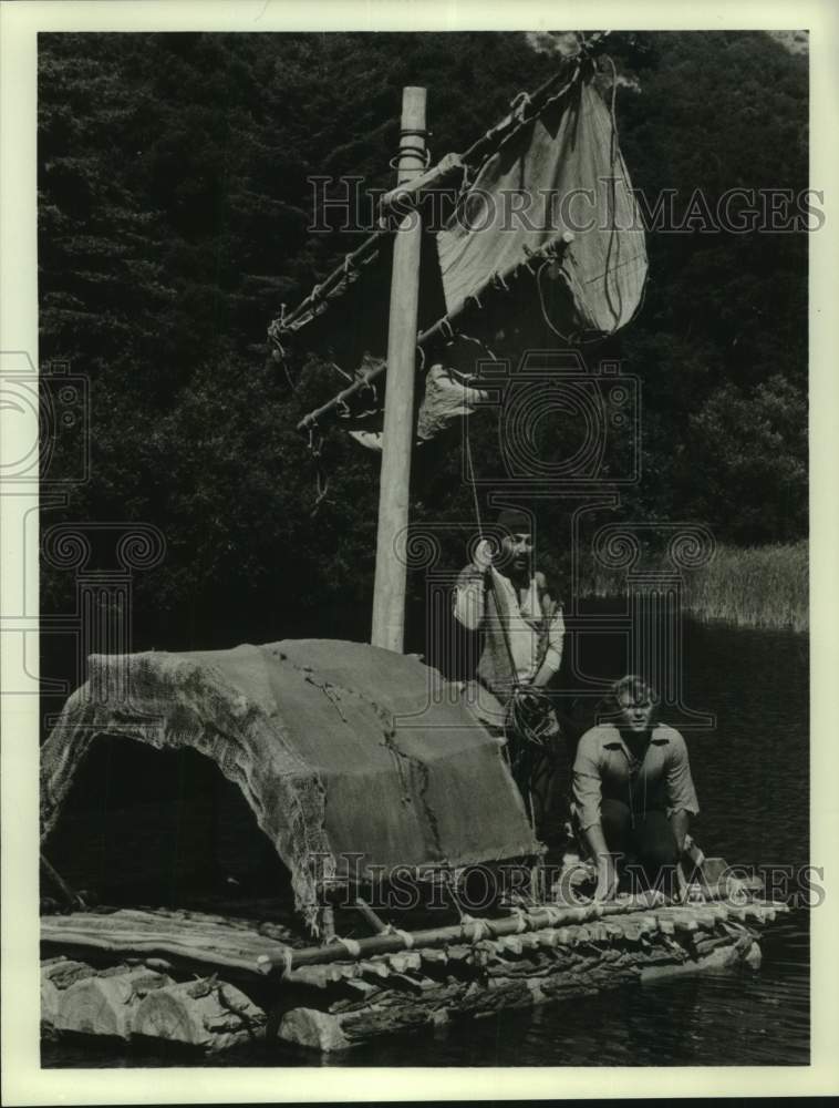 Press Photo Television Actor Martin Milner with co-star in show scene on lake- Historic Images