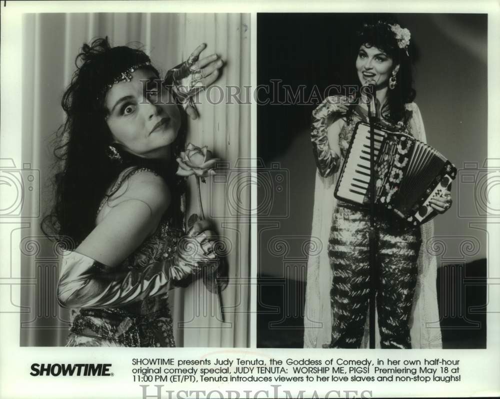 Press Photo Comedian Judy Tenuta in &quot;Worship Me, Pigs!&quot; Special on Showtime- Historic Images