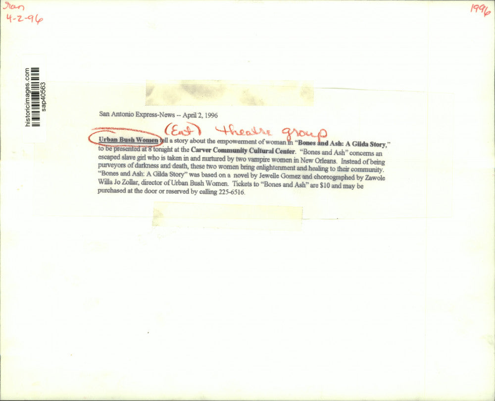 1996 Press Photo Urban Bush Women Dancers in "Bones & Ash, A Gilda Story"