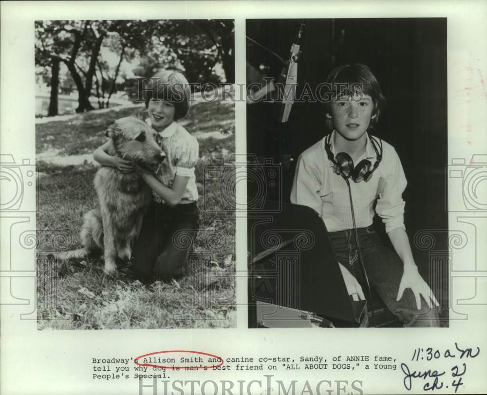 Press Photo Actress Allison Smith and Sandy on All About Dogs. - sap49048- Historic Images