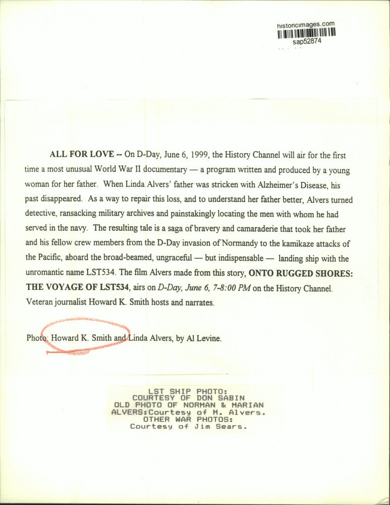 Press Photo Howard K. Smith & Linda Alvers Host History Channel Program