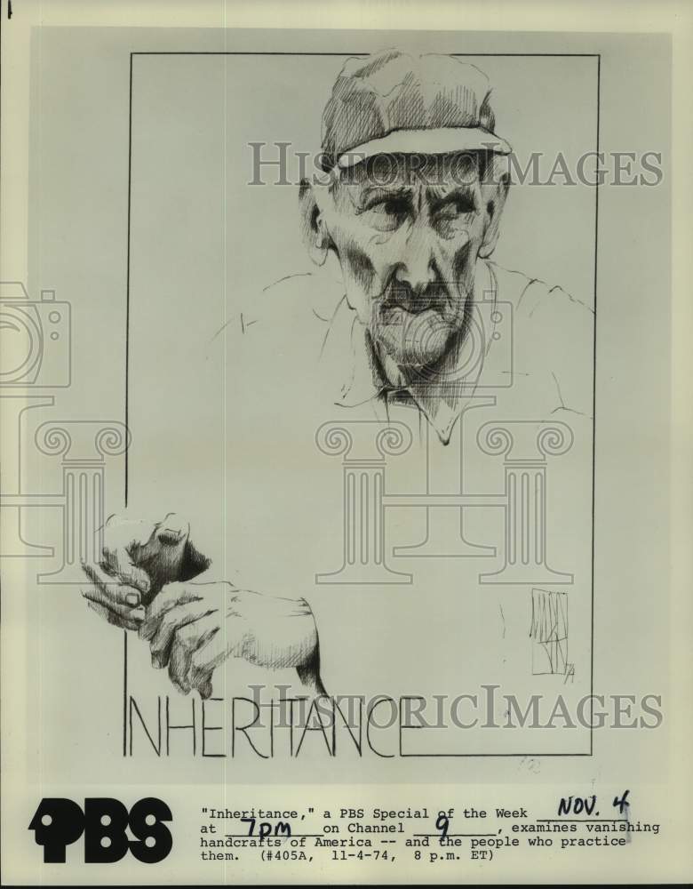 1974 Press Photo Drawing of Woodworker Harvey Ward - sap59992- Historic Images