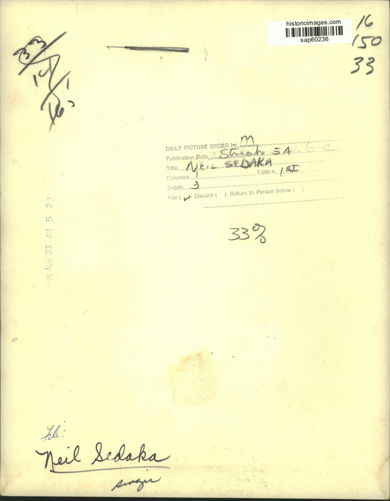 1975 Press Photo Musician Neil Sedaka - sap60236