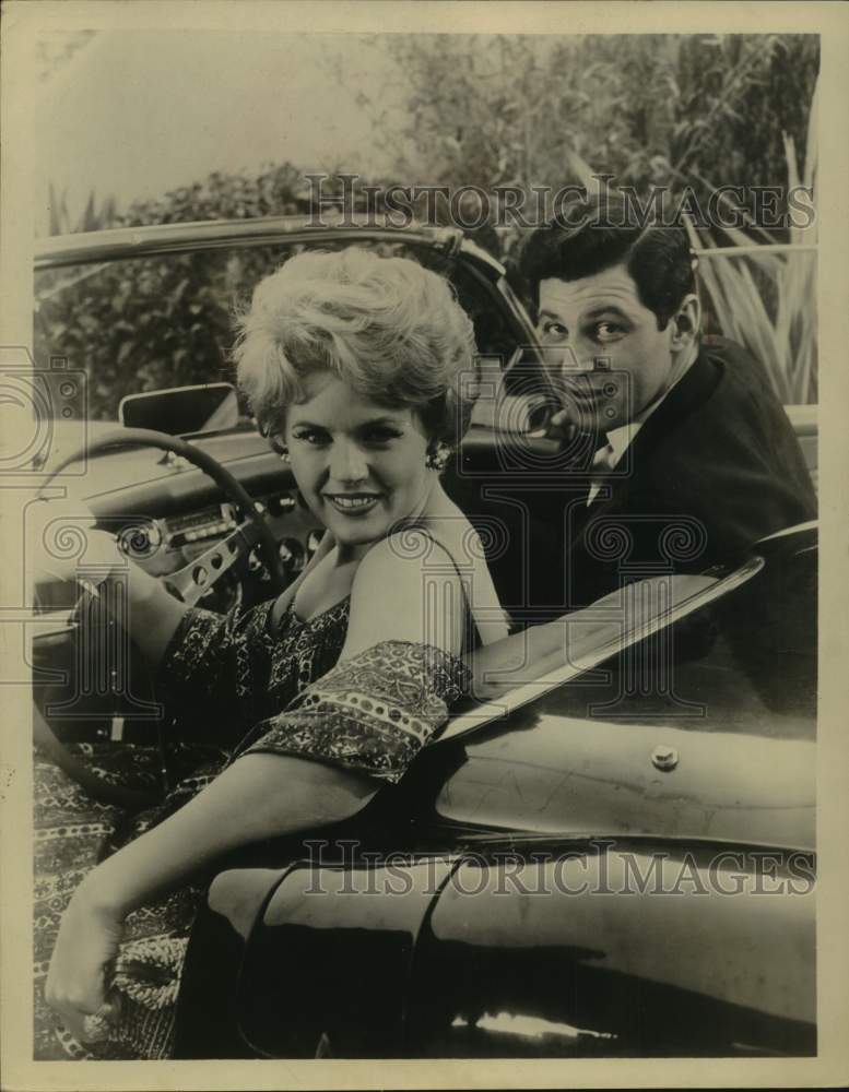 Press Photo Actress Connie Stevens &amp; Man Perrom Scene in Convertible - sap60330- Historic Images