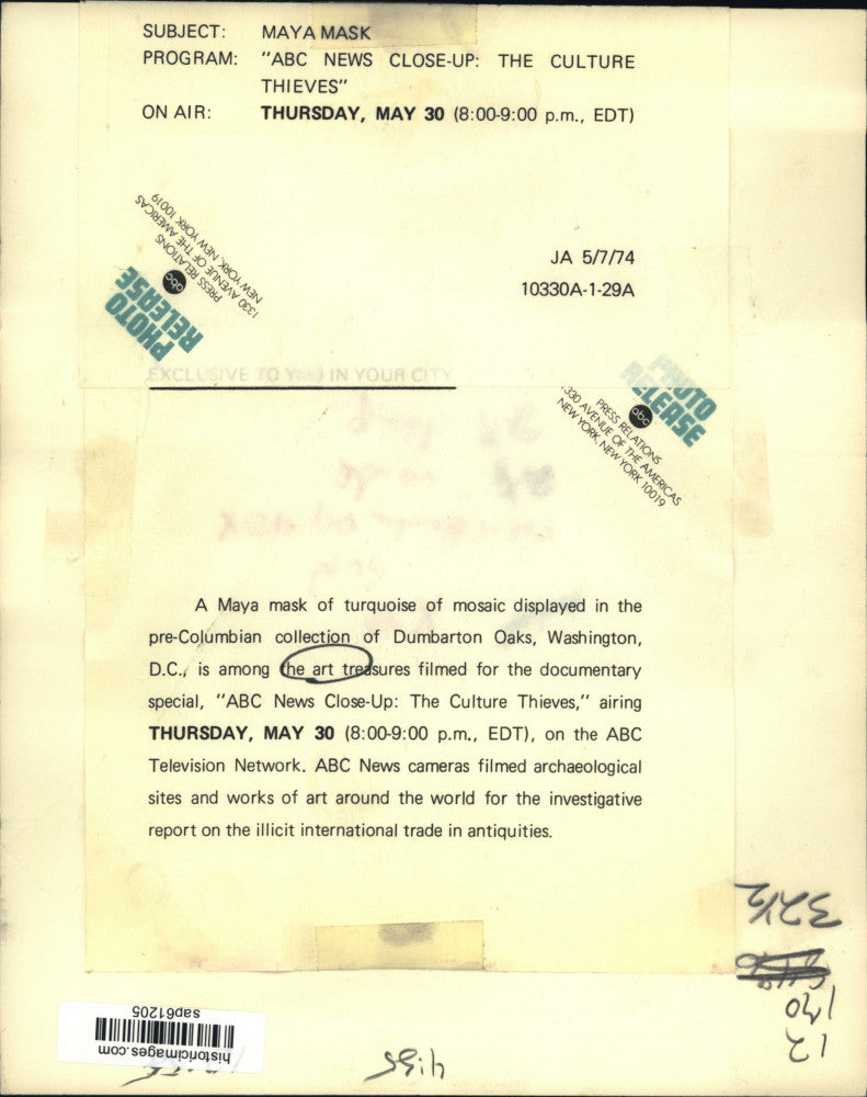 1974 Press Photo "ABC News Close-Up: The Culture Thieves" a Documentary Special