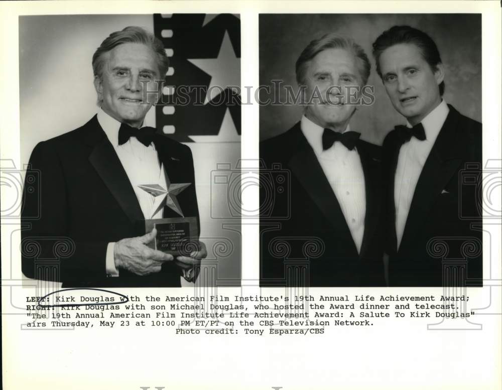 Press Photo Kirk Douglas and Son Michael at American Film Award Dinner- Historic Images