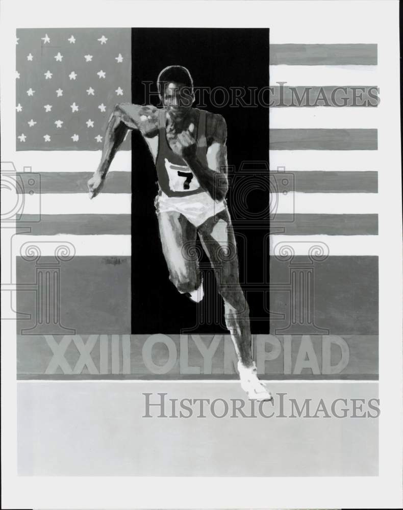 1984 Press Photo XXII Olympiad poster with track runner - sap66565- Historic Images