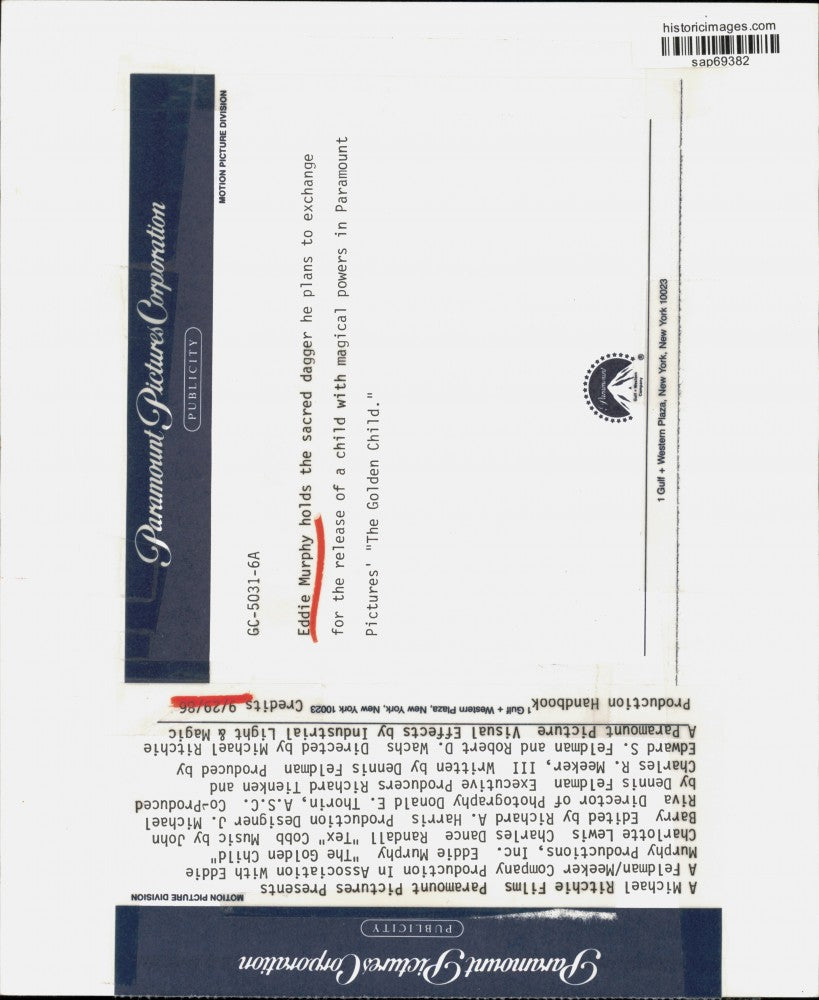 1986 Press Photo Actor Eddie Murphy in Film "The Golden Child" - sap69382