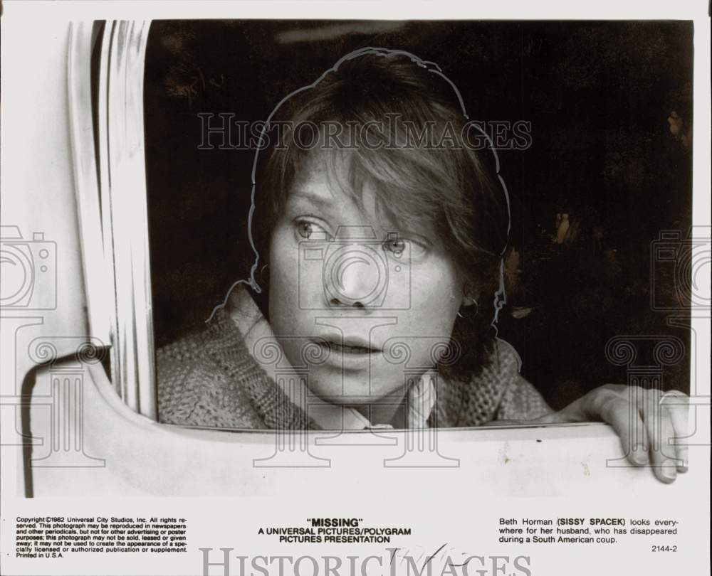 1982 Press Photo Actor Sissy Spacek as Beth Horman in "Missing" - sap70300- Historic Images
