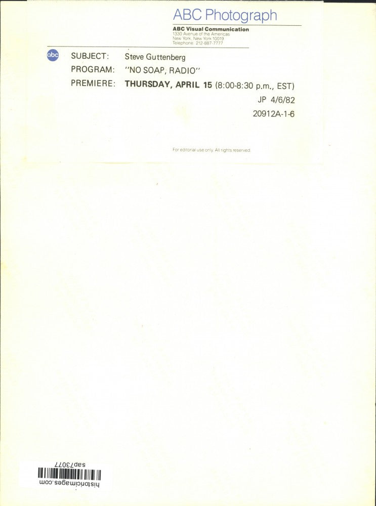 1982 Press Photo Actor Steve Guttenberg on "No Soap, Radio" - sap73077