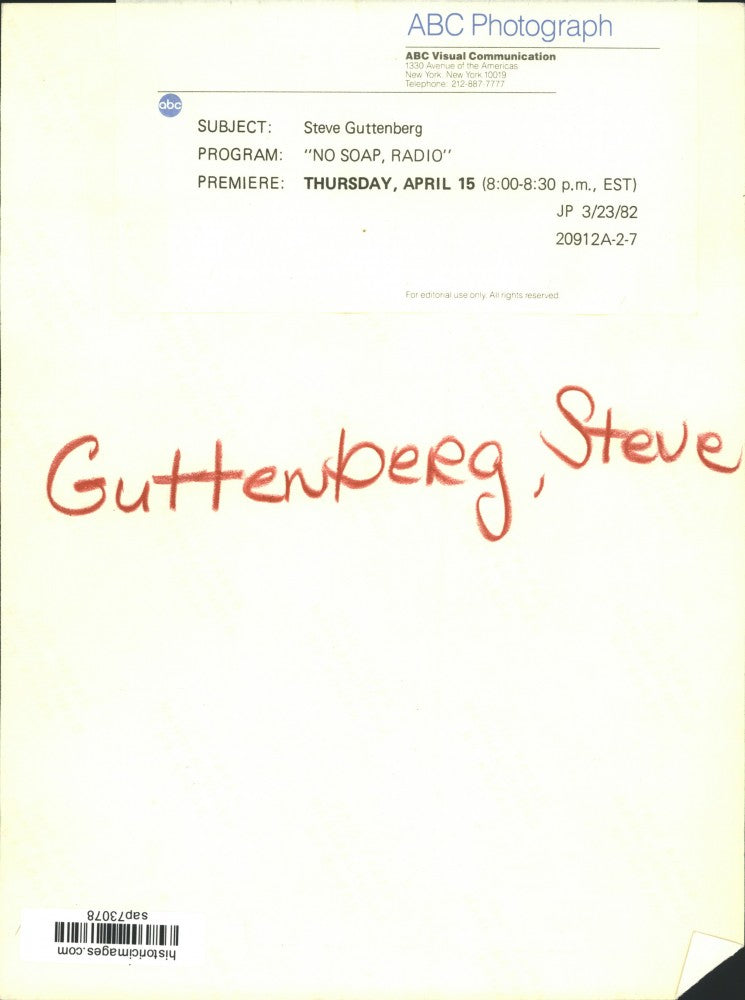 1982 Press Photo Actor Steve Guttenberg on "No Soap, Radio" - sap73078