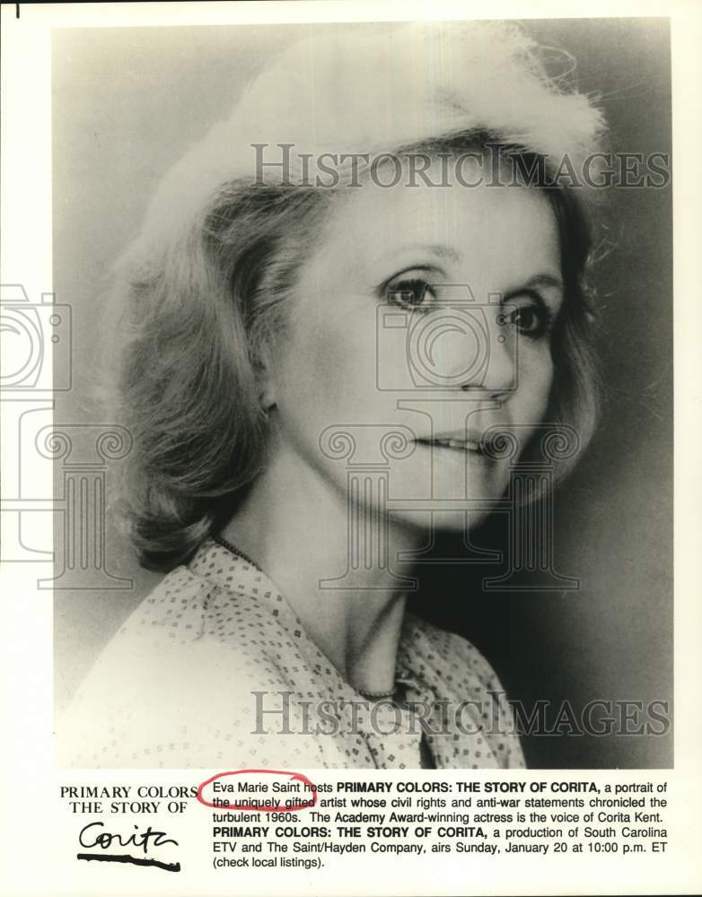 1991 Press Photo Actress Eva Marie Saint, Host of "Primary Colors" - sap73248