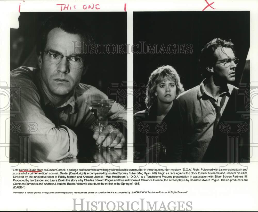1987 Press Photo Dennis Quaid & Meg Ryan in "D.O.A." Movie - sap73780