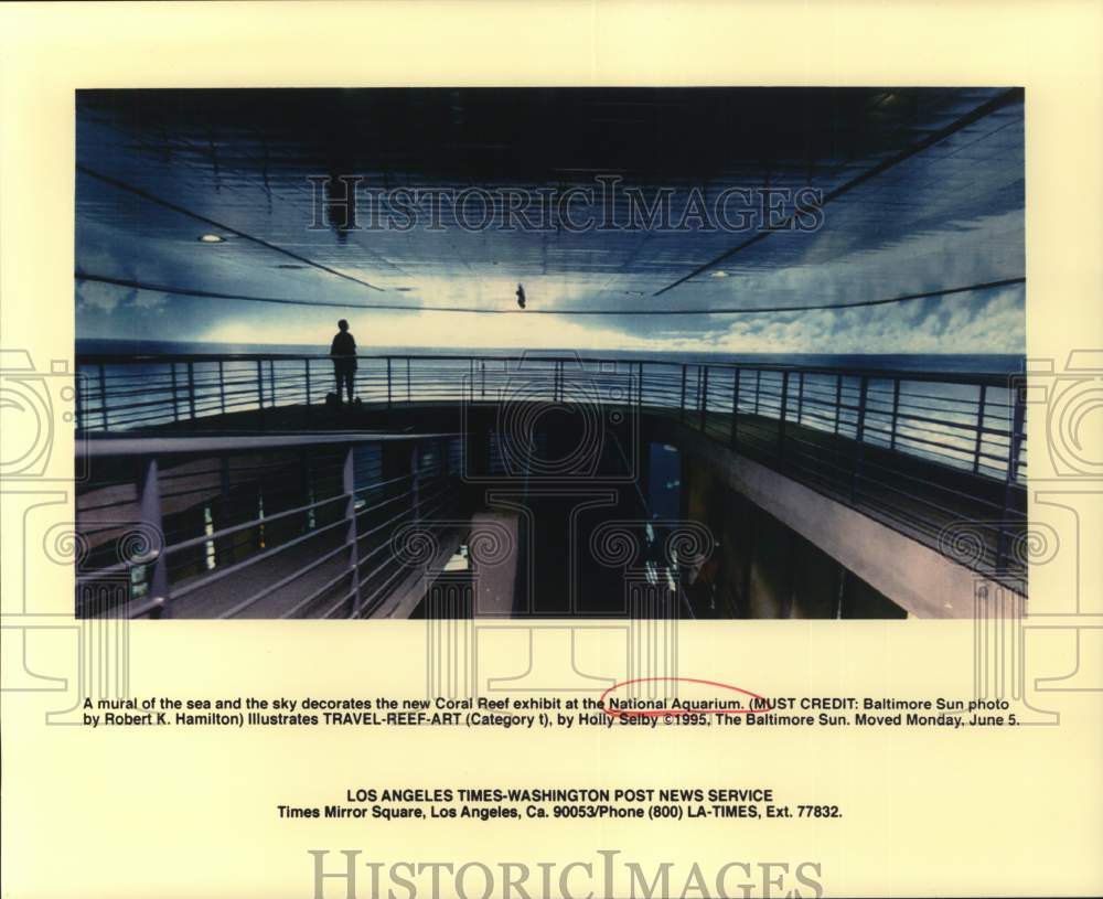 1995 Press Photo Mural of Sea & Sky at Coral Reef Exhibit at National Aquarium- Historic Images