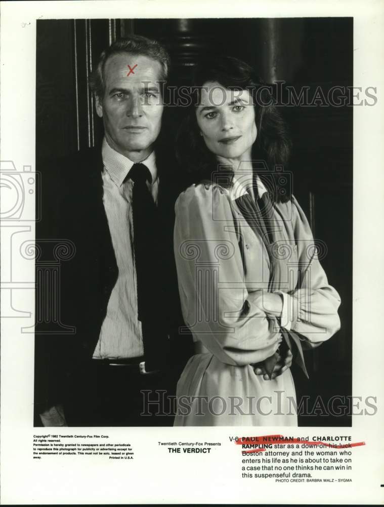 1982 Press Photo Paul Newman &amp; Charlotte Rampling in &quot;The Verdict&quot; Movie- Historic Images