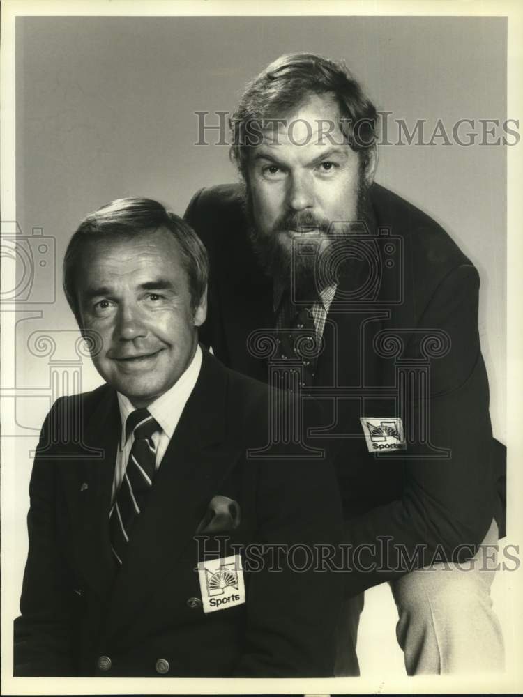 Press Photo NBC Sportscasters Dick Enberg &amp; Merlin Olsen - sap75636- Historic Images