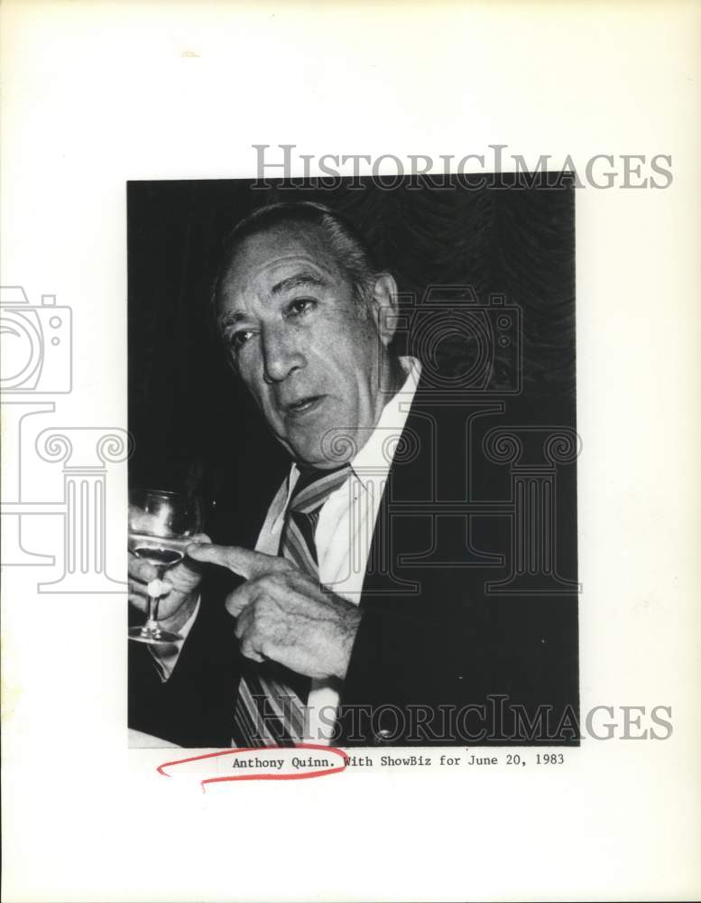 1983 Press Photo Actor Anthony Quinn - sap75782- Historic Images