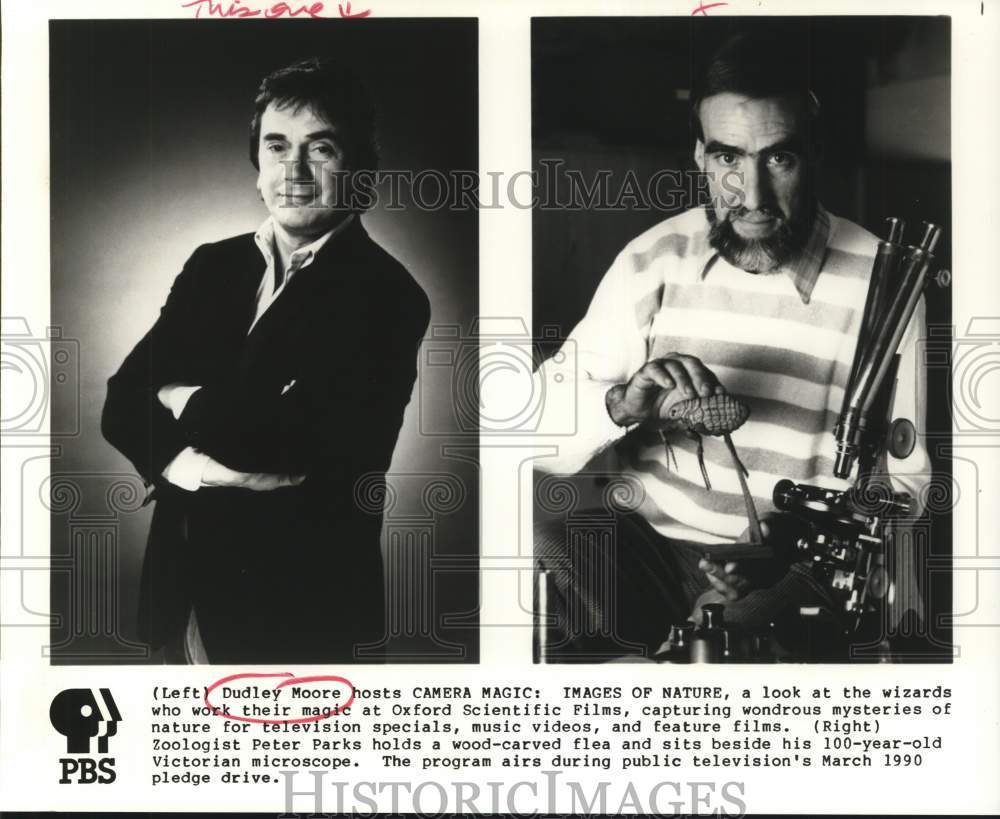1990 Press Photo Dudley Moore & Peter Parks in "Camera Magic: Images Of Nature"