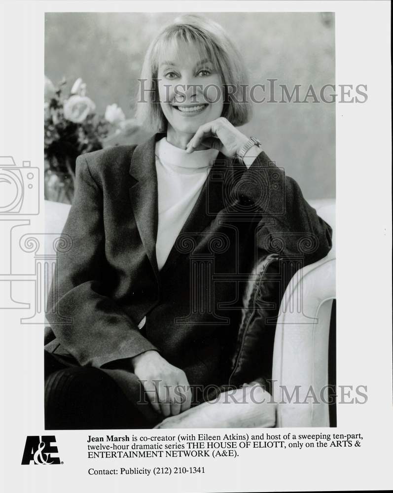 1992 Press Photo Jean Marsh host of &quot;The House of Eliott&quot; on A&amp;E TV - sap77748- Historic Images