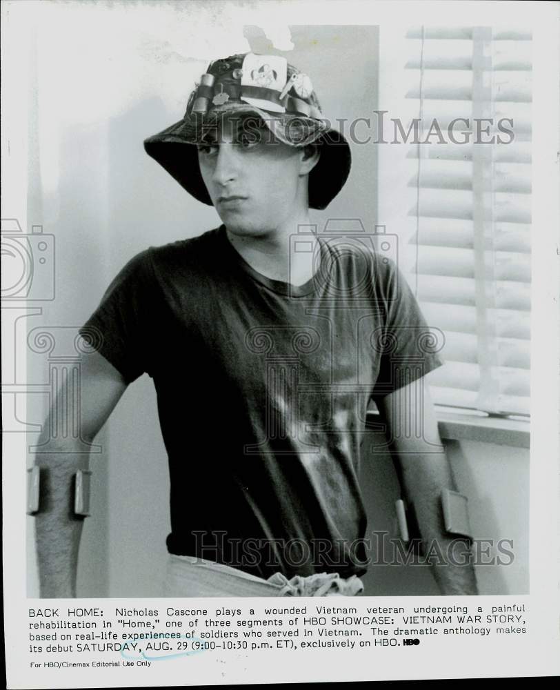 1987 Press Photo Actor Nicholas Cascone in "HBO Showcase: Vietnam War Story"- Historic Images