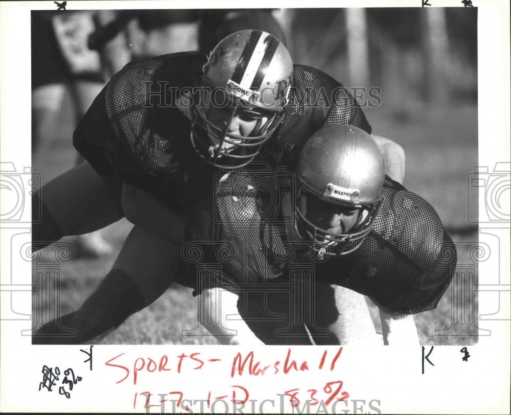 1990 Press Photo The Marshall High School football team during practice- Historic Images